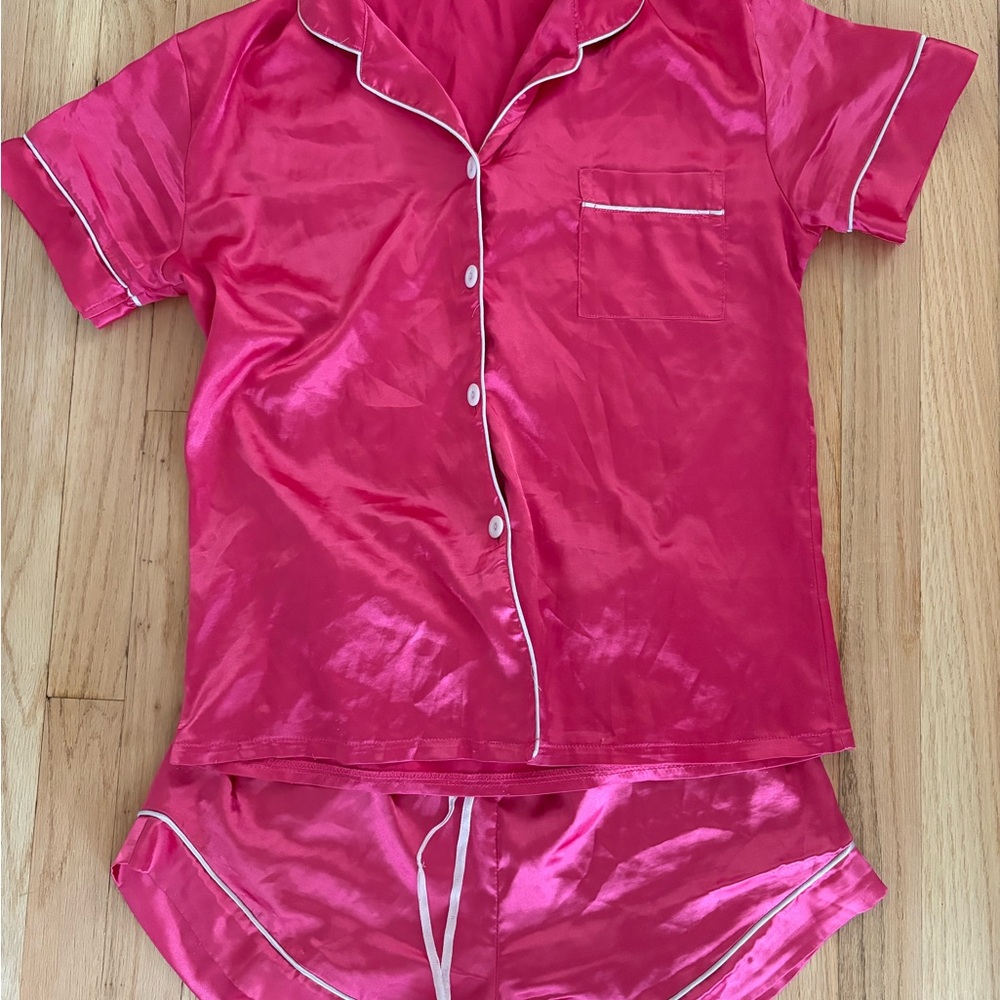 SHEIN Pink Satin Pajama Set Classic Sleepwear